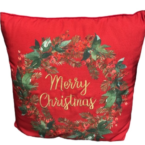 Merry Christmas Embroidered Holiday Throw 16x16” Pillow Home Decor - Picture 1 of 8